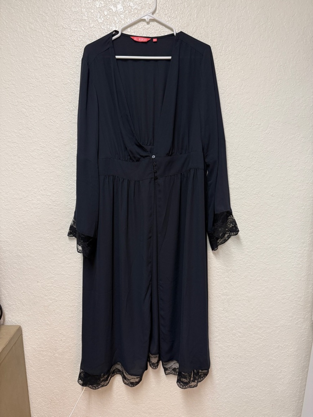 ALL WORTHY Black Lace-Trim Flowy Kimono Size 1X